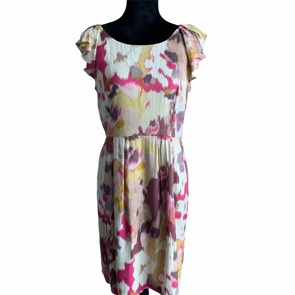 LOFT Ruffle Sleeve Watercolor Print Dress